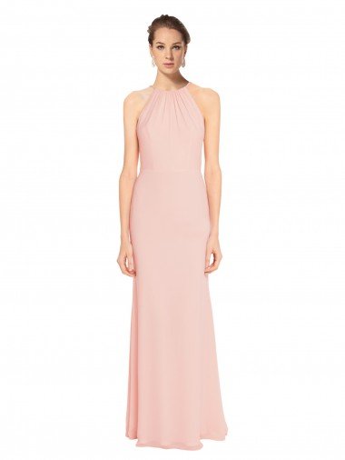Shop High Neck Long Chiffon Halter Bridesmaid Dress with Drape Chiffon Overlay London