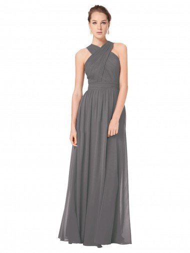 Shop Long Chiffon Halter Bridesmaid Dress Keyhole Back London