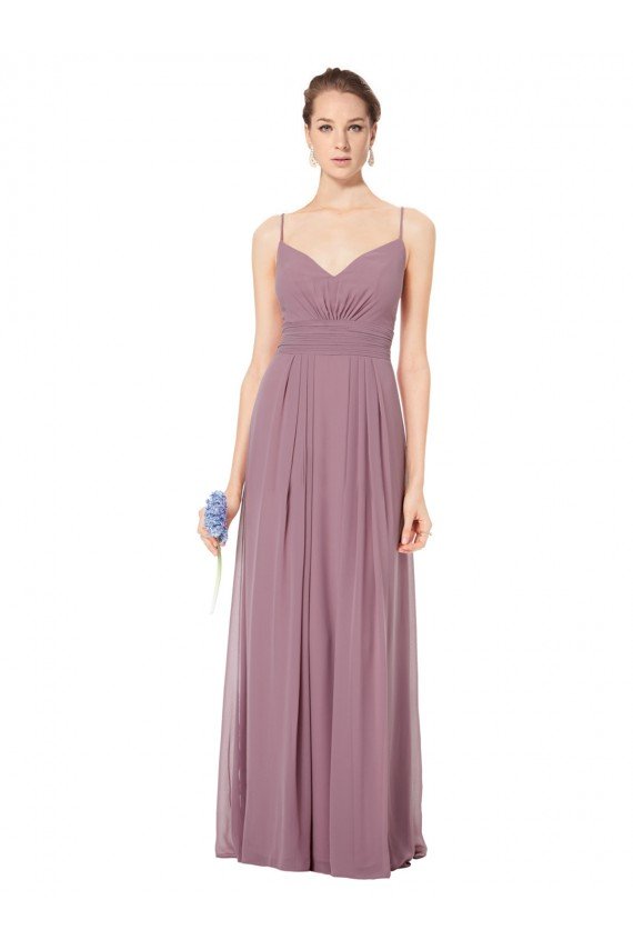 V-Neck Spaghetti Strap Open Back Long Chiffon Bridesmaid Dress