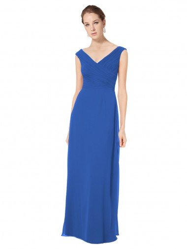 Shop Long Chiffon Strapless Bridesmaid Dress with Wide Front and Back V-Neckline London