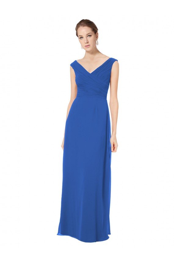 Long Chiffon Strapless Bridesmaid Dress with Wide Front and Back V-Neckline