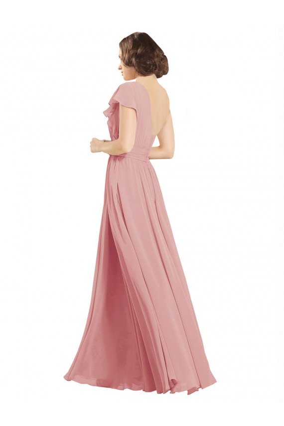 Chiffon Bridesmaids Dress with One Shoulder Flounced Sleeve