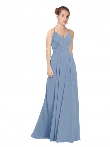 Shop Chiffon Bridesmaids Dress with Draped V-Neck Bodice and Keyhole Back London