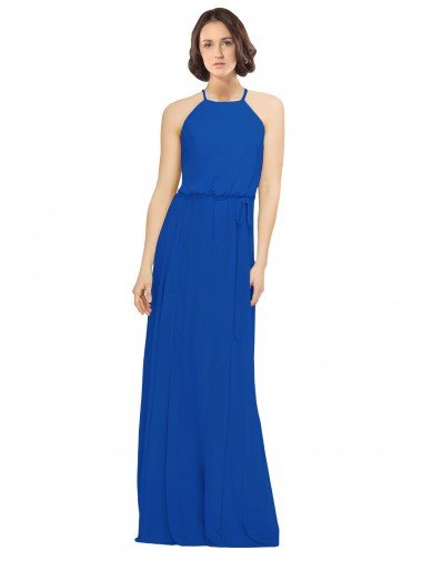 Shop Long Jewel Neckline Chiffon Bridesmaids Dress wit Chiffon Tie Sash London