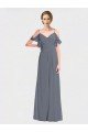 Long Chiffon Spaghetti Strap V-Neck Bridesmaid Dress with Off-The-Shoulder Flutter Sleeves