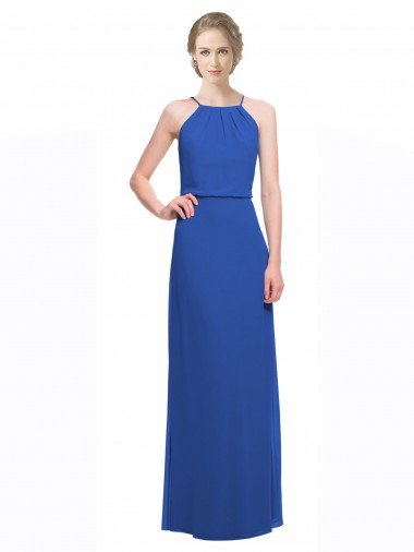 Shop Long Chiffon Spaghetti Strap Bridesmaid Dress with Blouson Top London