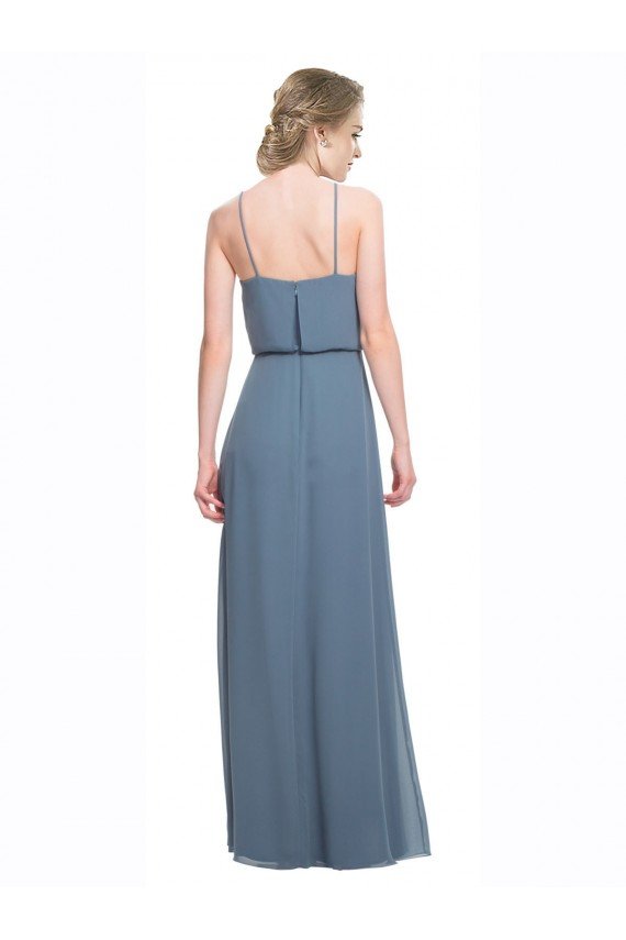 Long Chiffon Spaghetti Strap Bridesmaid Dress with Blouson Top