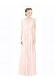 Long Chiffon Sleeveless Bridesmaid Dress with Sheer Illusion Top and V-Back