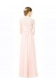 Long Chiffon Sleeveless Bridesmaid Dress with Sheer Illusion Top and V-Back