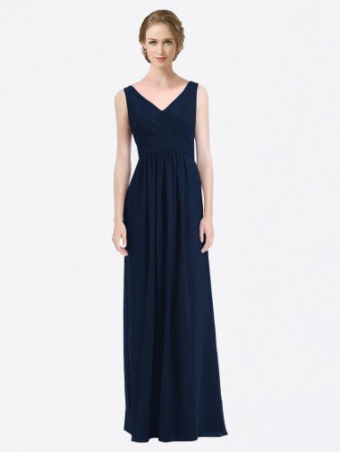Shop Long Chiffon V-Neck Sleeveless Bridesmaid Dress with Criss-Cross Pleated Bodice London