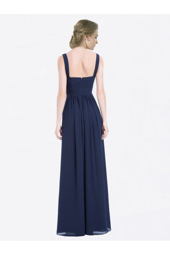 Long Chiffon V-Neck Sleeveless Bridesmaid Dress with Criss-Cross Pleated Bodice