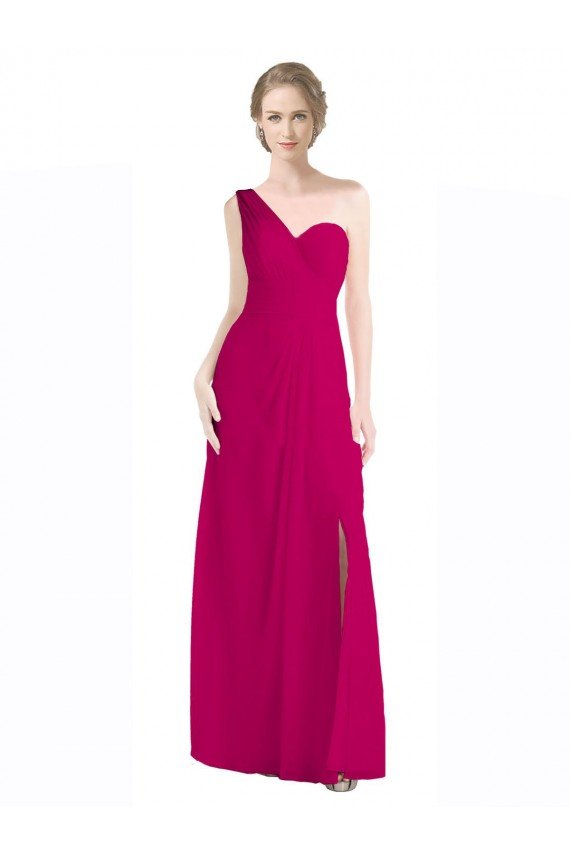 Full Length Chiffon Bridesmaid Dress with One Wide Shoulder Strap