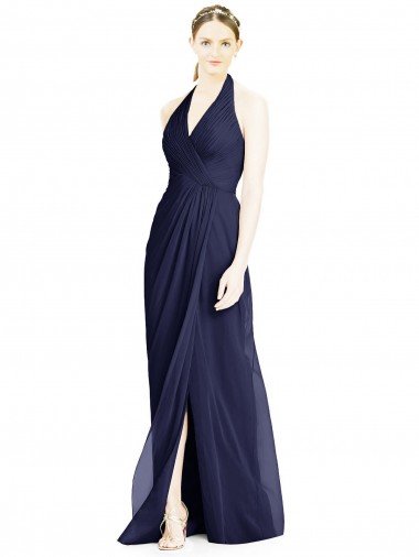Shop V-Neck Halter Chiffon Bridesmaid Dress with Side Front Slit London