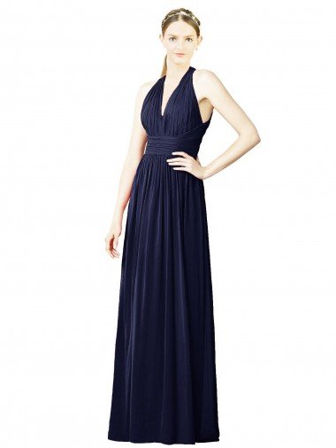 Shop V-Neck Halter Long Open Back Chiffon Bridesmaid Dress London