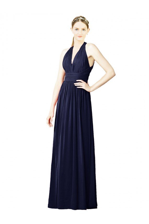 V-Neck Halter Long Open Back Chiffon Bridesmaid Dress
