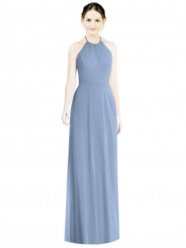 Shop Halter Neck Tie Back Long Chiffon Bridesmaid Dress London