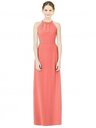 Shop Open Back Shirred Halter Chiffon Bridesmaid Dress London