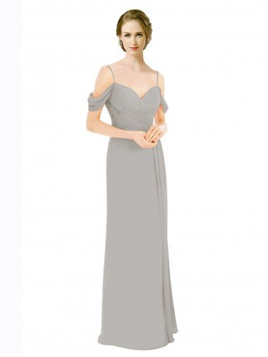 Shop Draped Cold Shoulder Chiffon Bridesmaid Dress with Pleated Wrap Bodice London