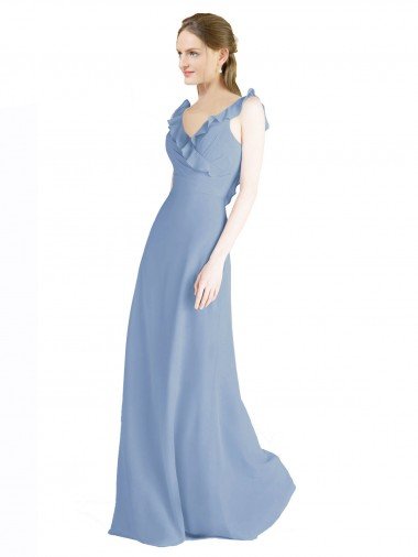 Shop Fluted Chiffon Wrap Bridesmaid Dress with Ruffles V-Neck London