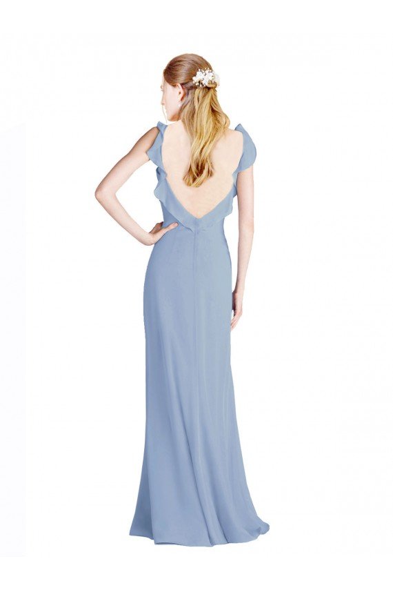 Fluted Chiffon Wrap Bridesmaid Dress with Ruffles V-Neck