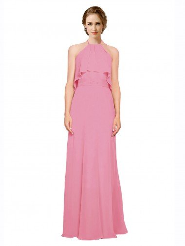 Shop Ruffle Halter Neck A-Line Chiffon Bridesmaid Dress with Open Back London