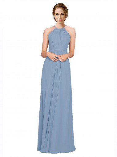 Shop Pleated Halter Neckline A-Line Chiffon Bridesmaid with Criss Cross Back London