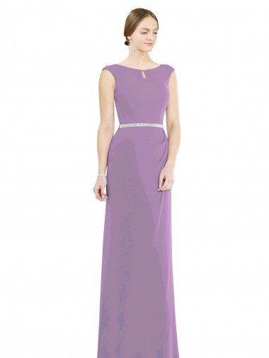 Shop Long Chiffon Bridesmaid Dress with Boat Neckline and Keyhole London