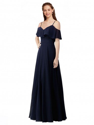Shop Chiffon Bridesmaids Dress with Off the Shoulder Ruffle Detail London