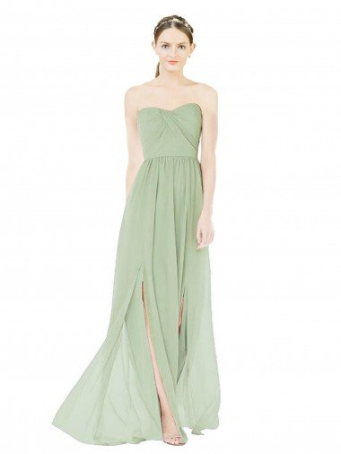 Shop Strapless Draped Bodice Maxi Bridesmaid Dress with Front Slits London