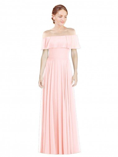 Shop Off the Shoulder Long Bridesmaid Dress With Ruffle Overlay London