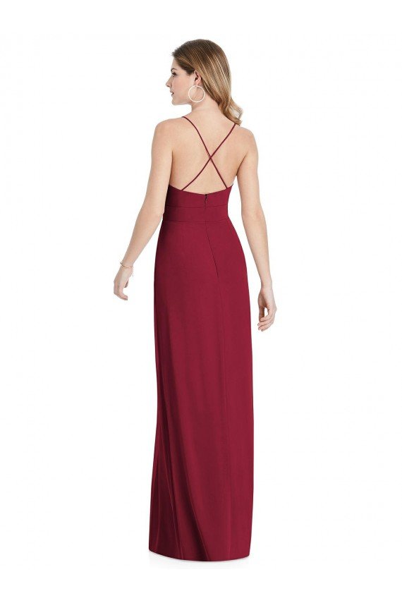 Pleated Skirt Chiffon Maxi Bridesmaid Dress with Pockets