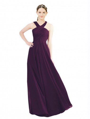 Shop Draped Long Chiffon Bridesmaid Dress with Unique Crossed Neckline London