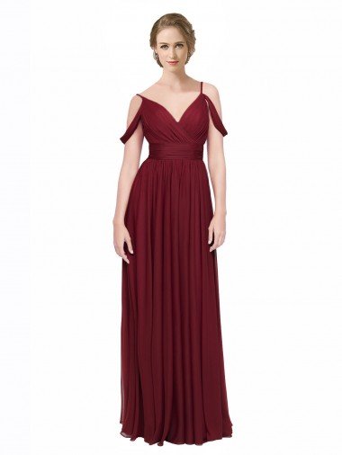 Shop Off the Shoulder V-Neck Petite Chiffon Bridesmaid Dress with Open Back London