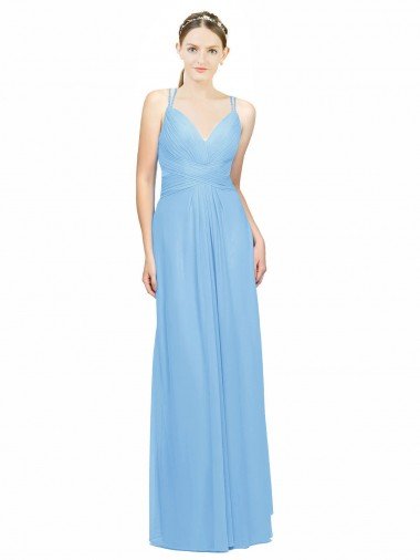 Shop Double Straps Shoulder V-Neck Sheath Chiffon Bridesmaid Dress with Keyhole Back London