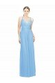 Double Straps Shoulder V-Neck Sheath Chiffon Bridesmaid Dress with Keyhole Back