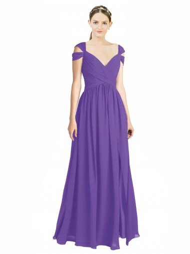Shop Off the Shoulder Cap Sleeves Chiffon Bridesmaid Dress with Pleats London