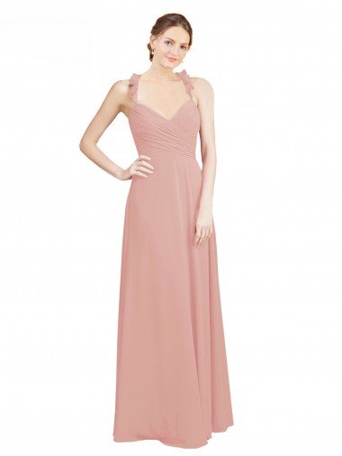 Shop Ruched Sweetheart Halter Neckline Chiffon Bridesmaid Dress with Tie Open Back London