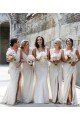 Chiffon Long Champagne Evening Dress with Sexy High Slit and Front Ruffles