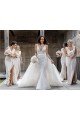 Chiffon Long Champagne Evening Dress with Sexy High Slit and Front Ruffles