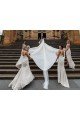 Chiffon Long Champagne Evening Dress with Sexy High Slit and Front Ruffles