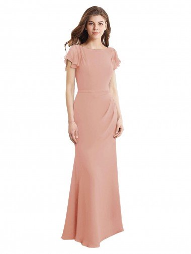 Shop Cap Sleeves Long Chiffon Bridesmaid Dress / Prom Dress with Low V-Back London