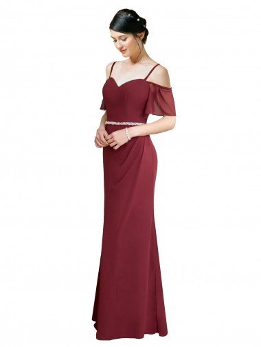 Shop Draped Cold Shoulder Long Chiffon Bridesmaid Dress with Spaghetti Straps London