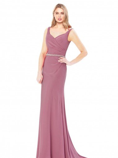 Shop Long Slim Chiffon Bridesmaid Dress / Prom Dress with Beaded Waist London