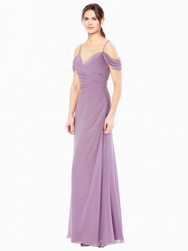 Shop Draped Off the Shoulder Sweetheart Chiffon Bridesmaid Dress with Button Back London