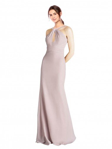 Shop Long Slim Chiffon Bridesmaid Dress with Ruffled Waist and Keyhole London