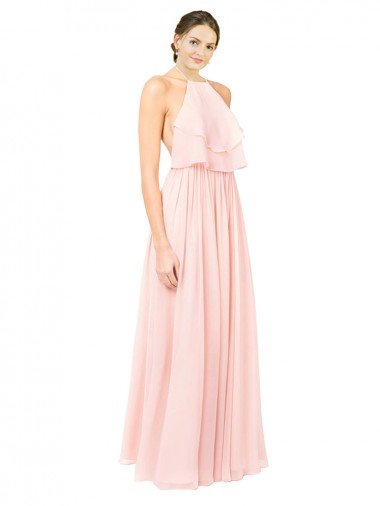 Shop Halter Neck Chiffon Bridesmaid Dress with Double Ruffle Front London