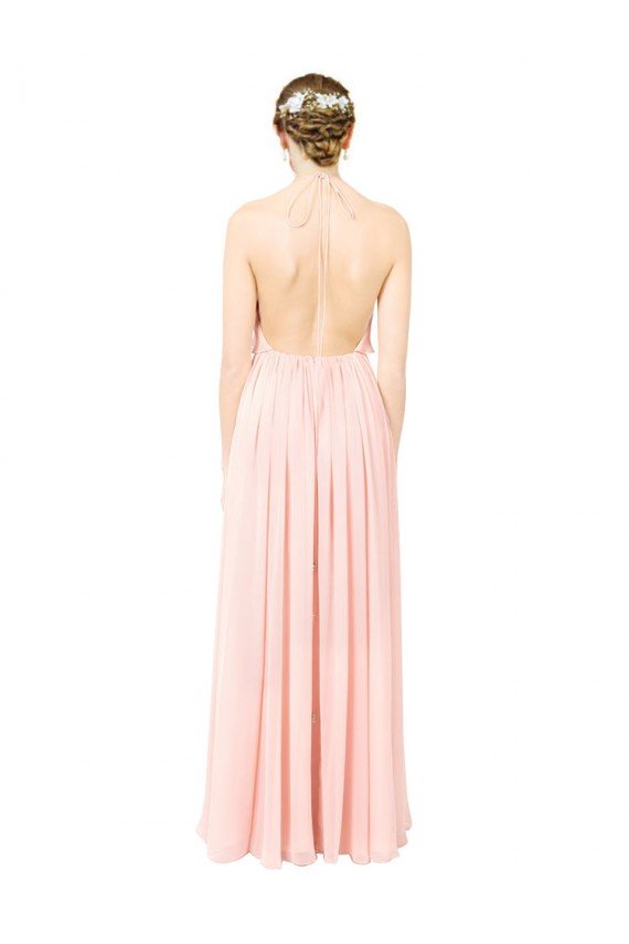Halter Neck Chiffon Bridesmaid Dress with Double Ruffle Front