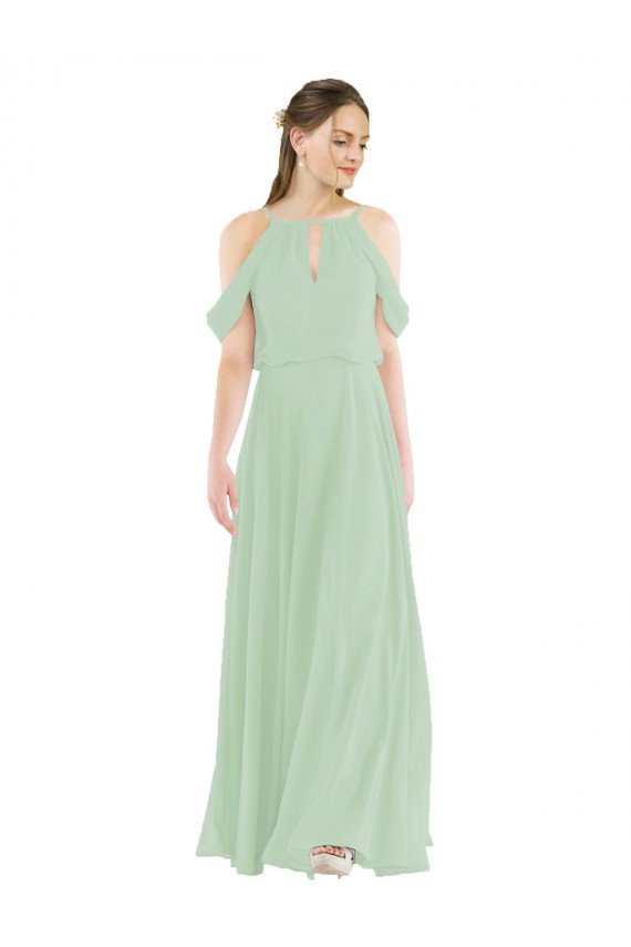 Off-the-Shoulder Long Chiffon Beachy Bridesmaid Dress