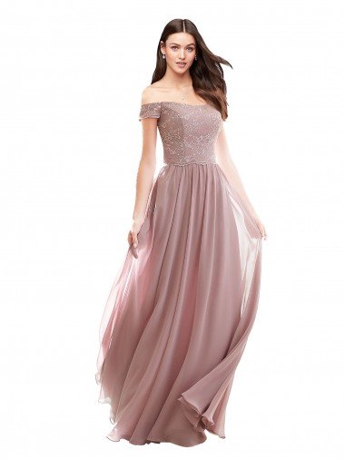 Shop Floor Length Chantilly Lace Off the Shoulder Chiffon Bridesmaid Dress London