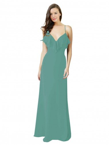 Shop Full Length Chiffon Bridesmaid Dress with Ruffled V-Neckline London